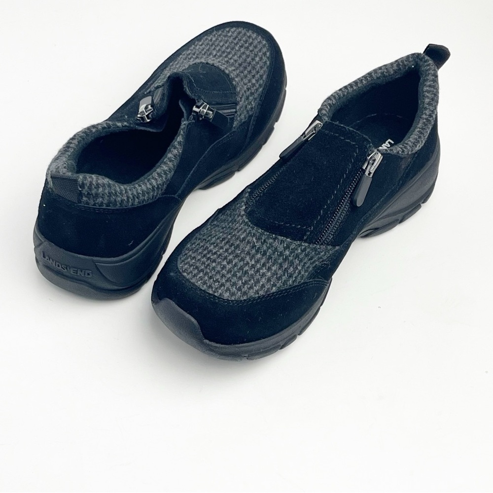 LANDS’ END Black Suede All Weather Insulated Front Zipper Loafers, Size 7.5